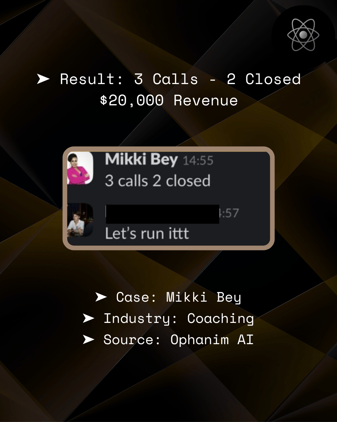 Mikki Bey – 3 calls, 2 closed, $20,000 revenue